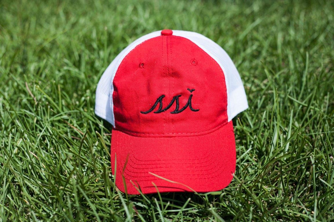 Red Outdoor Hat / Black Logo / White Mesh Back Adjustable