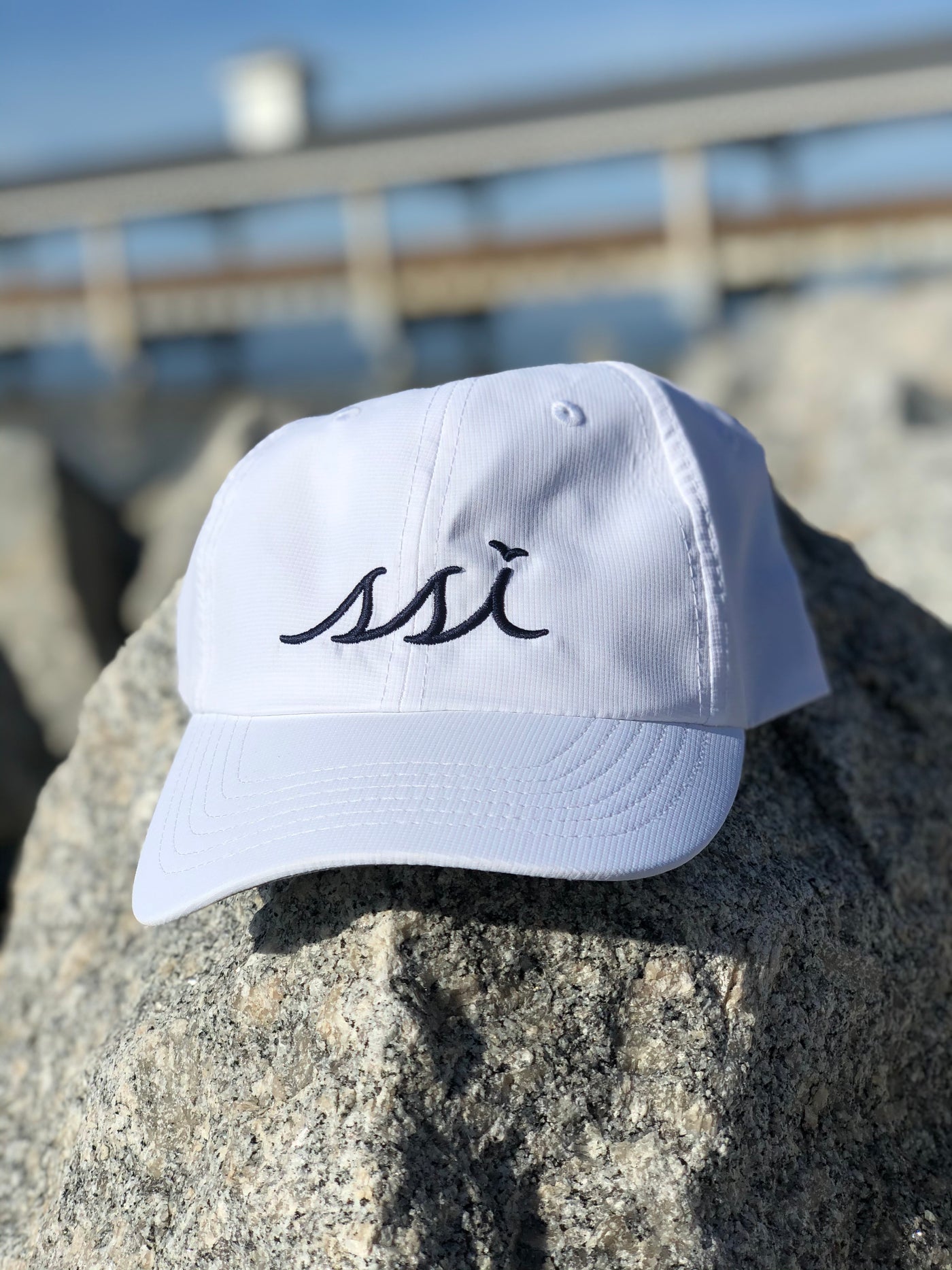 White Imperial Hat (Regular Size) Navy Blue logo