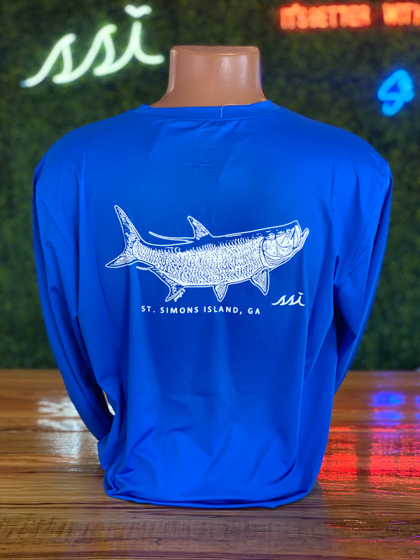 Kids SPF 50 Royal Blue w/ White Logo Rash Guard / Sun Shirt, Long Sleeve