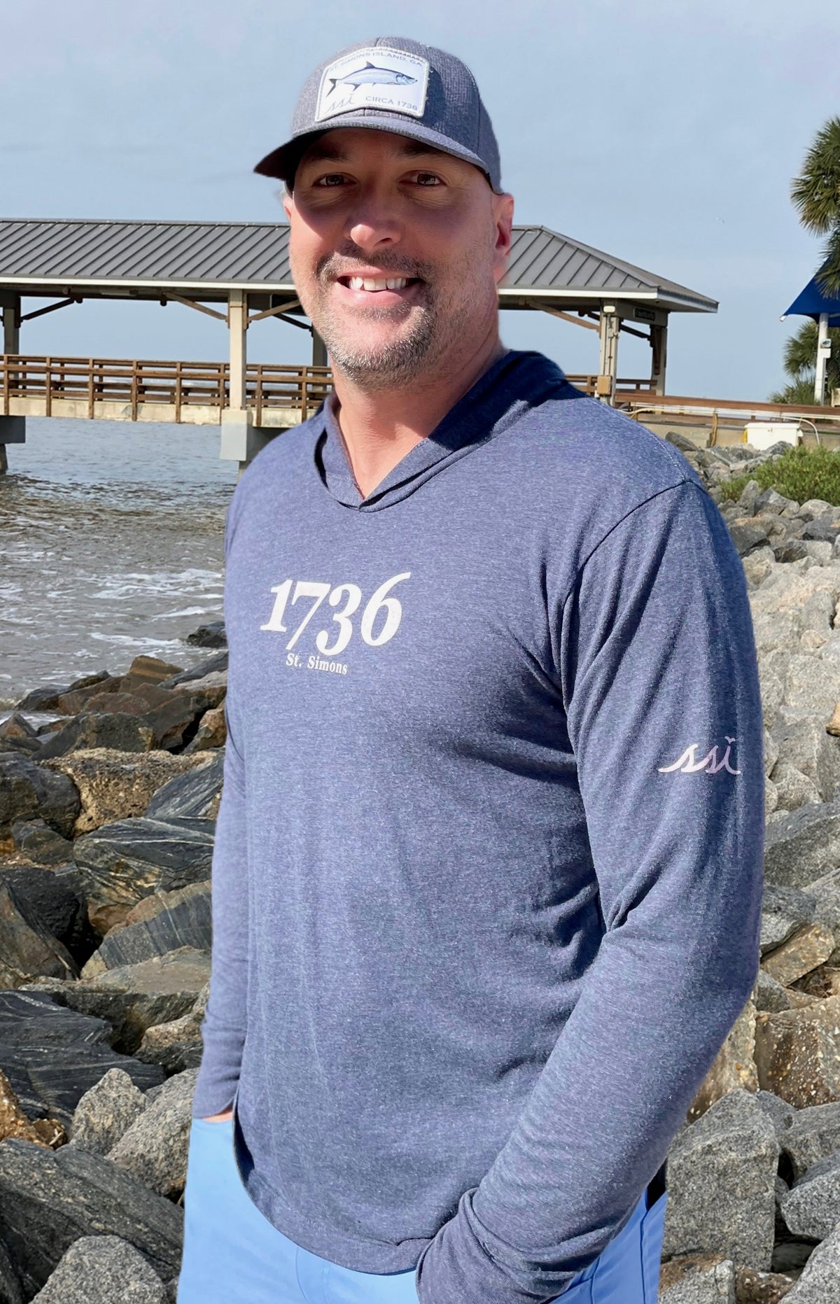 Long Sleeve T-Shirt Hoodie Blue with White Logo 1736