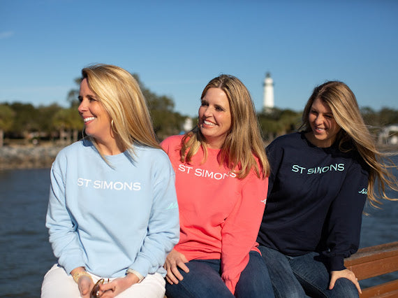 Navy Modal Blend Sweatshirt with Aqua St Simons on Front and Aqua logo on Sleeve