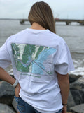 White Nautical Map Pocket T-Shirt- Comfort Colors