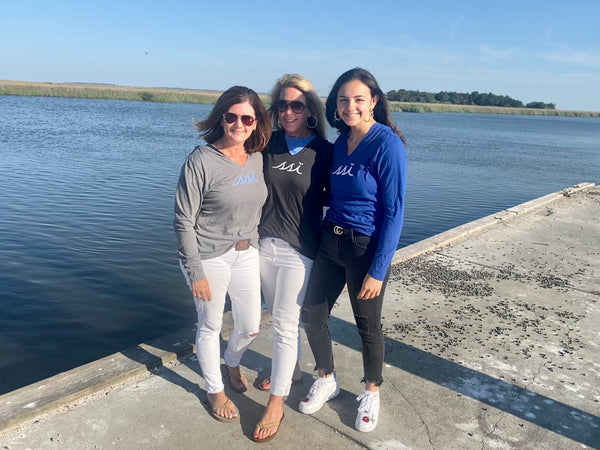 Grey Ladies Long Sleeve Hoodie with Blue Logo