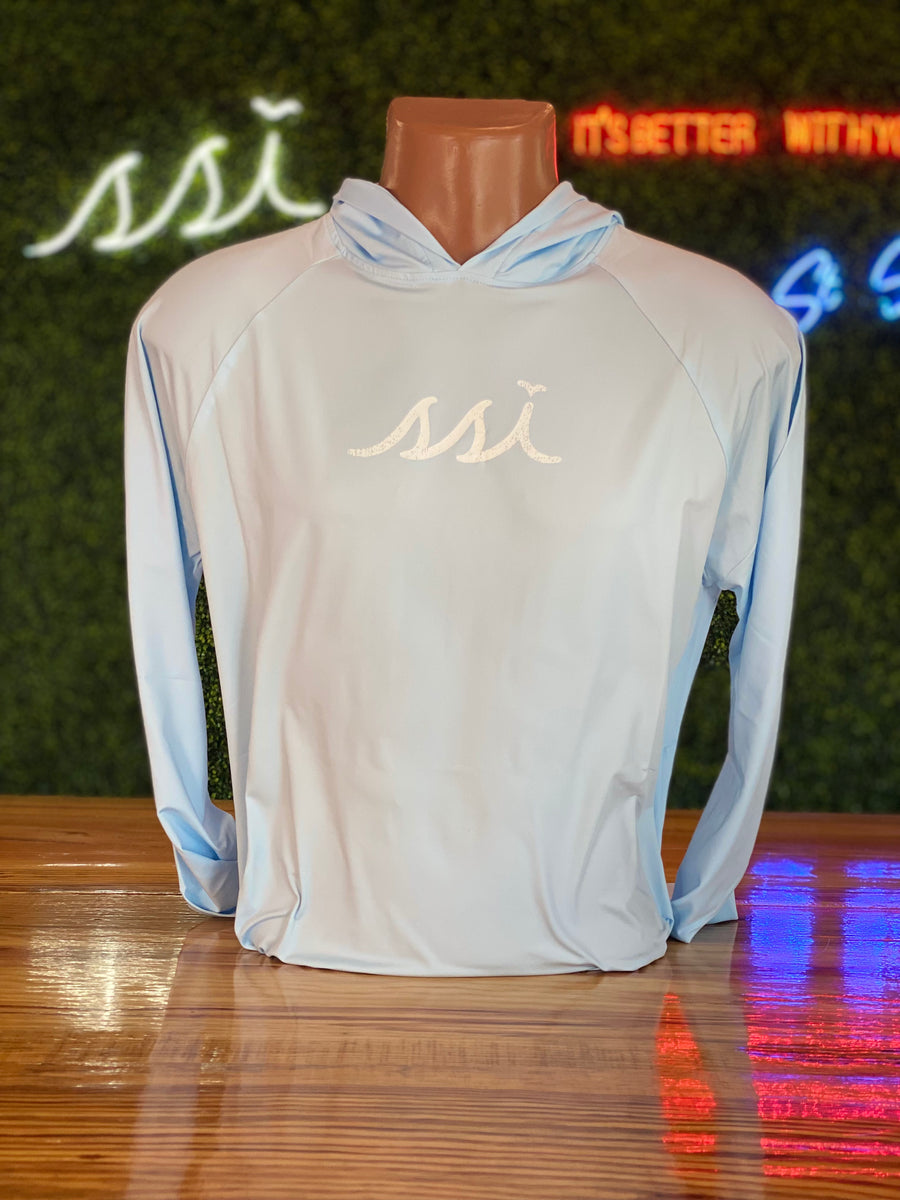 Kids SPF 50 Baby Blue Sun Shirt / Rash Guard, Hoodie, Tarpon on back ...