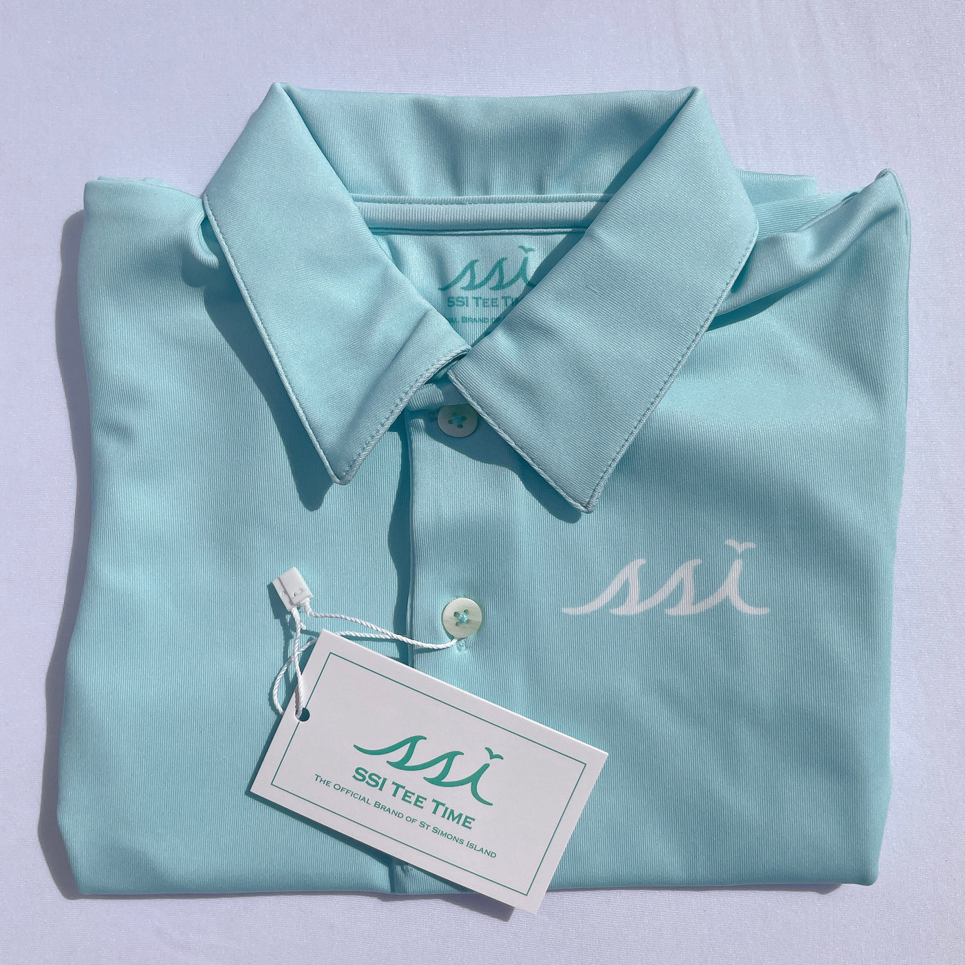Stretch Performance Kid's Polo Light Aqua with White Logo