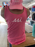 Next Level- Ladies Workout Tank Pink with White Logo
