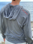 Long Sleeve T-Shirt Hoodie Dark Grey/Gray with Red Logo