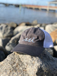 Charcoal Gray Outdoor Hat / Light Blue Logo / White Mesh Back Adjustable