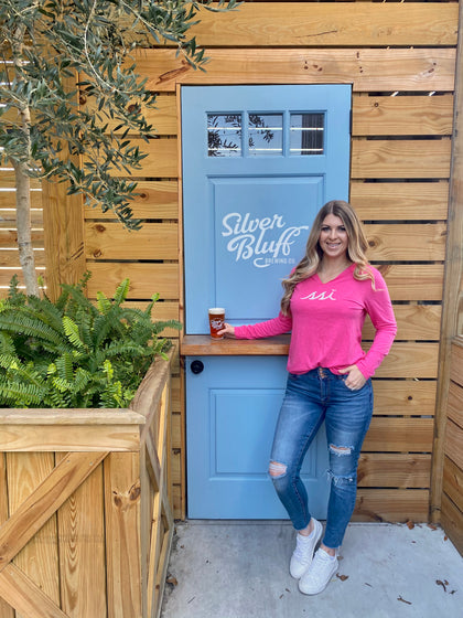 Pink Ladies Long Sleeve Hoodie with White Logo