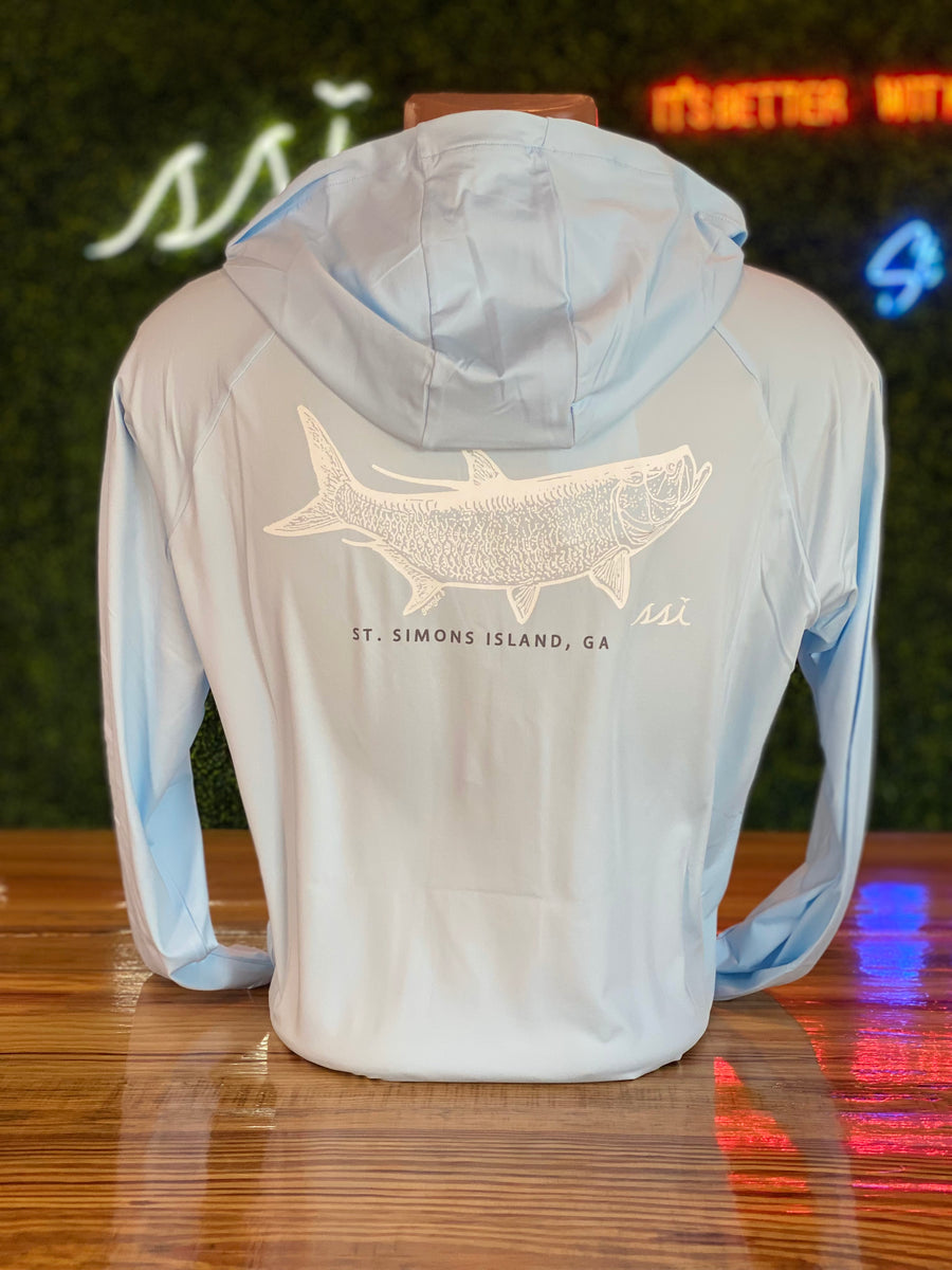Kids SPF 50 Baby Blue Sun Shirt / Rash Guard, Hoodie, Tarpon on back ...