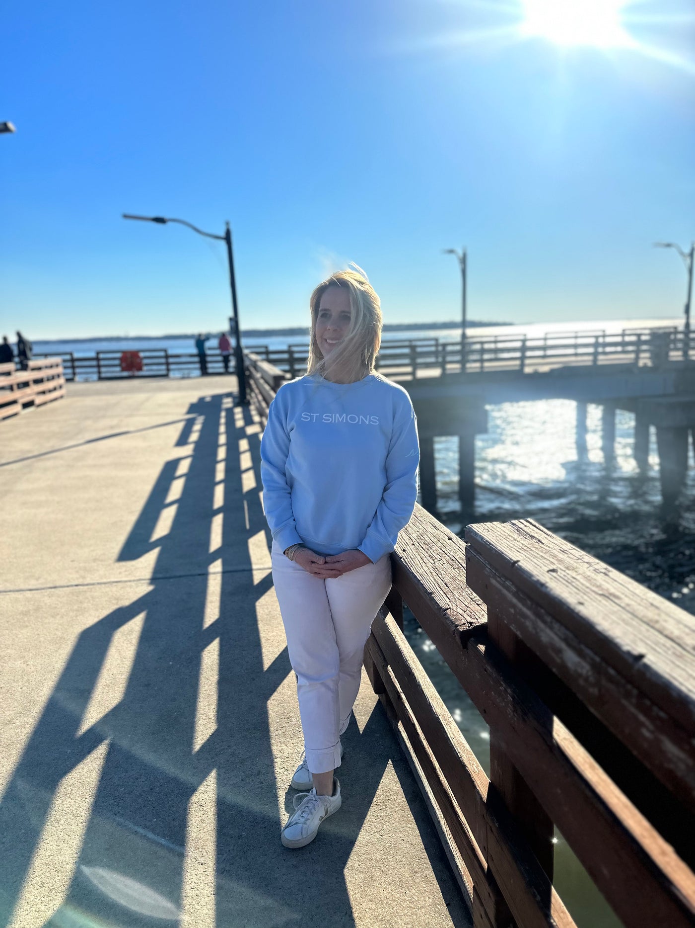 Light Blue Modal Blend Sweatshirt with White St Simons on Front and Aqua logo on Sleeve