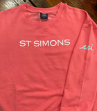 Watermelon Modal Blend Sweatshirt with White St Simons on Front and Aqua logo on Sleeve