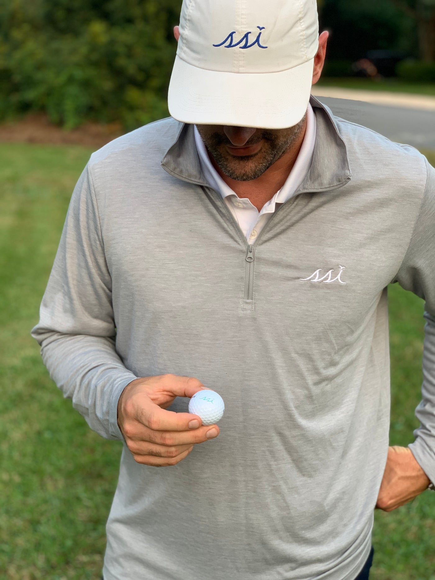 Mens 1/4 Zip Pullover Light Grey with White logo