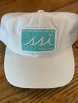 White Outdoor hat / Aqua patch/ White Logo – White Mesh Back