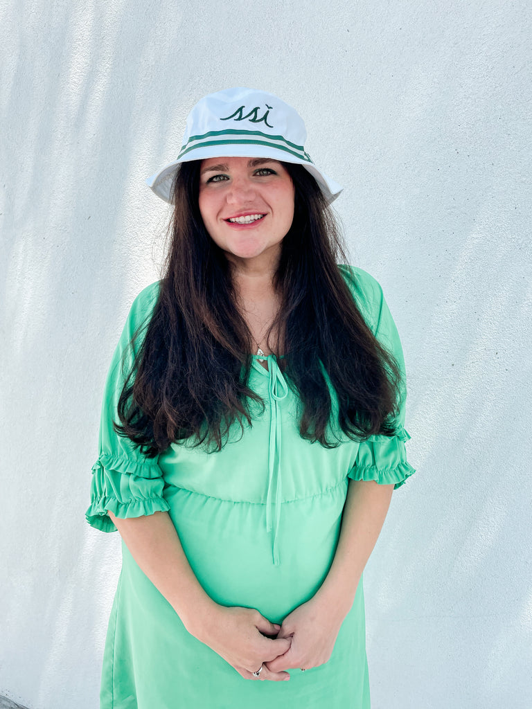 White Bucket Hat with Green Band and Logo-XL – SSI Lifestyle