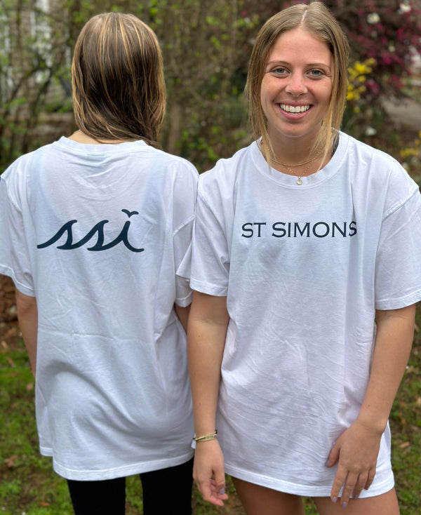 Comfort Colors - White Short Sleeve T - Navy St Simons Front - Navy Logo Back