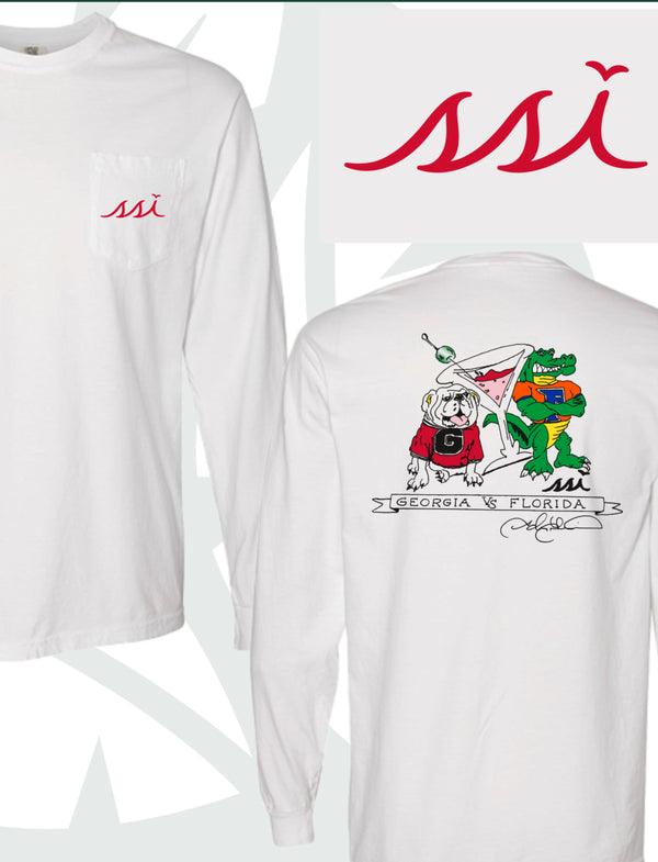 Long Sleeve White Comfort Colors - GA/FL Cocktail Party Pocket T