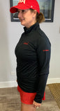 Ladies 1/4 Zip Pullover Black with Red Football team logo