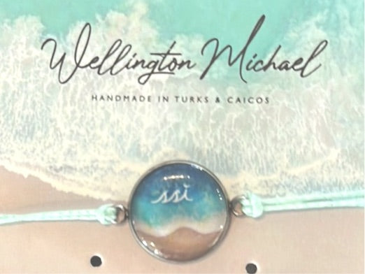 Waxed thread adjustable bracelet with shoreline print & SSI logo