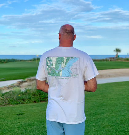 White Nautical Map Pocket T-Shirt- Comfort Colors