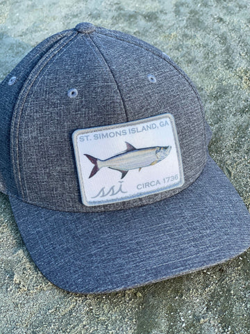 Heathered Gray FlexFit Hat /White & Gray Tarpon Patch/ Adjustable