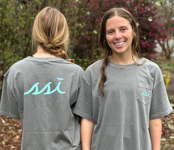 Comfort Colors - Logo Shirt - Grey Short Sleeve Pocket T- Aqua Logo on Front and Back