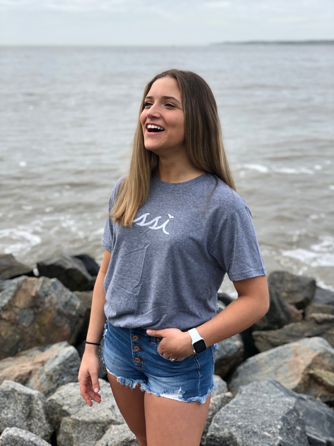 Next Level Heather Gray St. Simons Island Tee — White SSI Logo