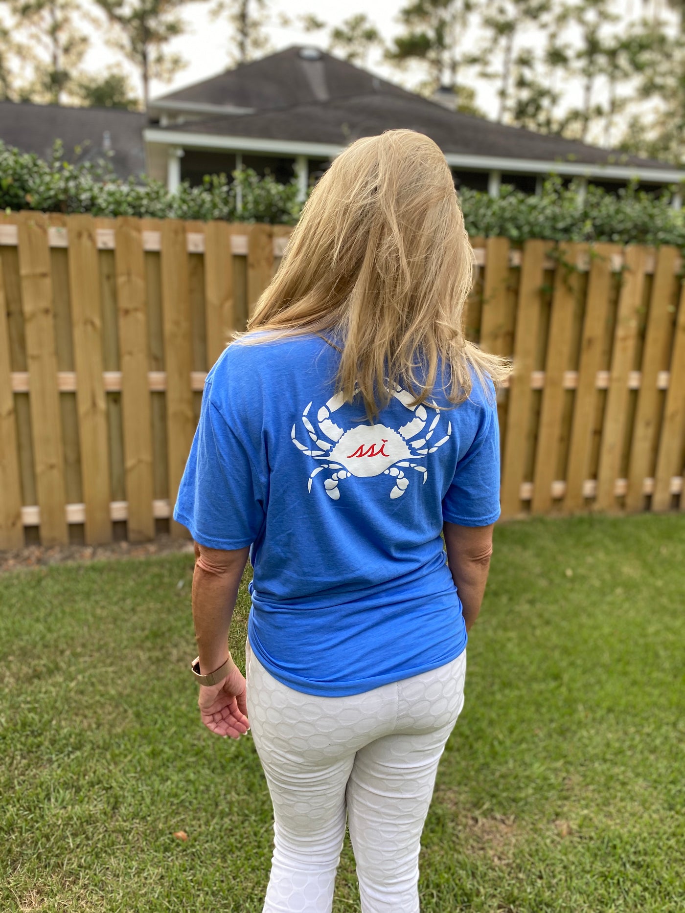 Royal Blue St. Simons Island Tee — White Crab Back Print