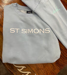 Light Blue Modal Blend Sweatshirt with White St Simons on Front and Aqua logo on Sleeve