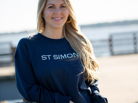 Navy Modal Blend Sweatshirt with Aqua St Simons on Front and Aqua logo on Sleeve