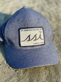 Heathered Navy FlexFit Hat /White Patch/ Navy logo & Border/ Adjustable