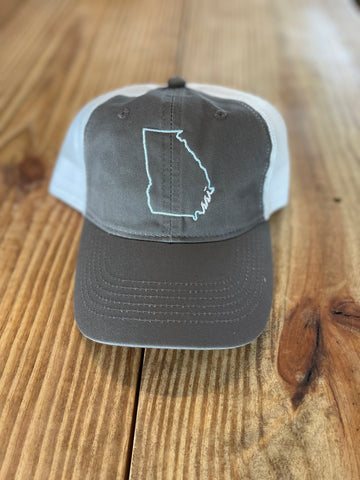 Hat - Outdoor mesh -  grey hat- light blue state outline - white logo