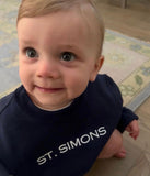 Kids Navy Sweatshirt with White St Simons on front and White Logo on Back
