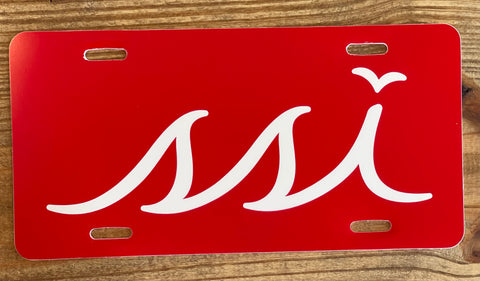 Red with White License plate Car Tag